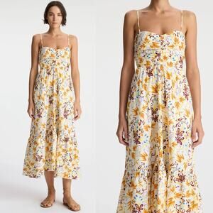 A.L.C Dress Floral Cotton Lilah Flounce Hem White Printed‎ Midi Dress Size 6